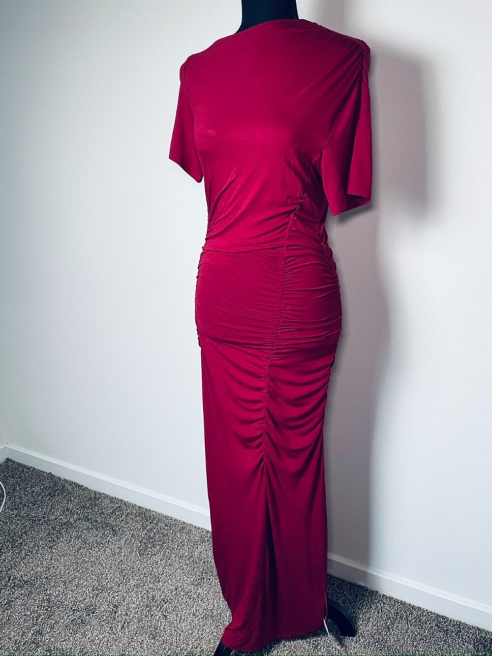 NWT ASOS Design Raspberry Red Ruched Draped Maxi Dress US 6